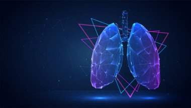 Mavi zemin üzerinde üçgen çokgenlerden oluşan 3D vektör akciğerler