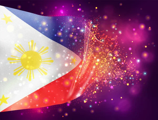 Filipinas Vector Bandera Sobre Fondo Rosa Púrpura Con Iluminación Bengalas — Archivo Imágenes Vectoriales