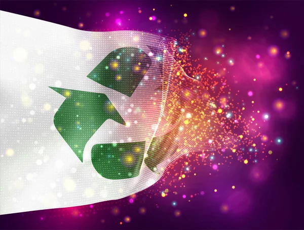Recycling Vektor Flagge Auf Rosa Lila Hintergrund Mit Beleuchtung Und — Stockvektor