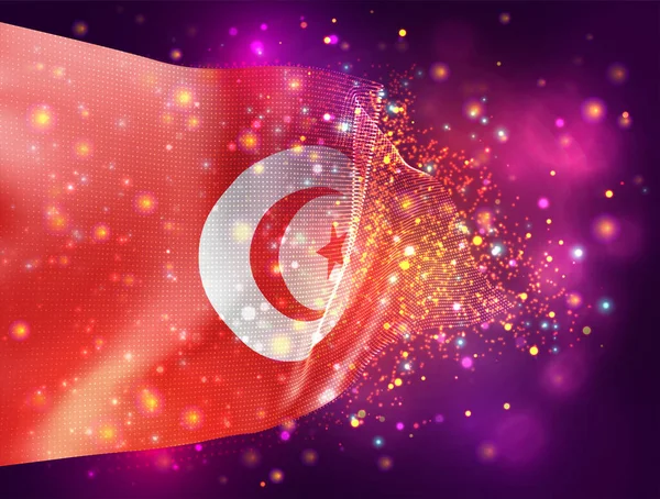 Тунис Вектор Флаг Розовом Фиолетовом Фоне Освещением Вспышками — стоковый вектор