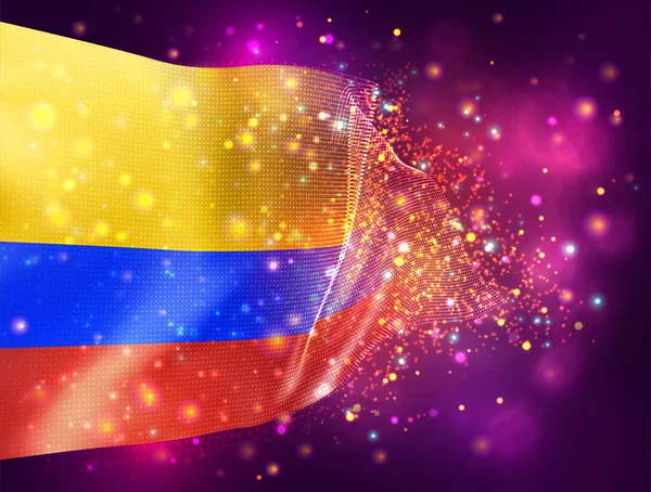 Kolumbie Vektor Vlajka Růžovém Fialovém Pozadí Osvětlením Světlicemi — Stockový vektor