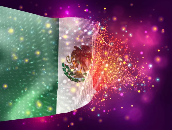 Mexiko Vektor Vlajka Růžové Fialové Pozadí Osvětlením Světlicemi — Stockový vektor
