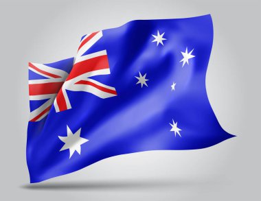 Avustralya, beyaz arka planda dalgalanan dalgalar ve kıvrımlarla vektör bayrağı.