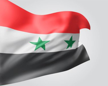 Suriye, dalgalı vektör bayrağı ve beyaz arka planda rüzgarda dalgalanan kıvrımlar.