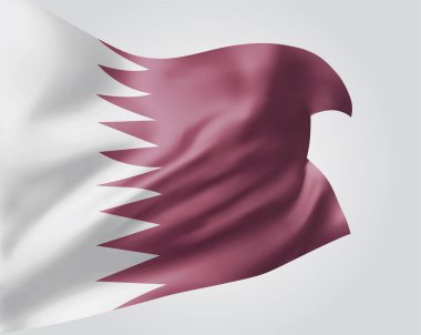 Katar, dalgalı vektör bayrağı ve rüzgarda sallanan eğriler beyaz arka planda.