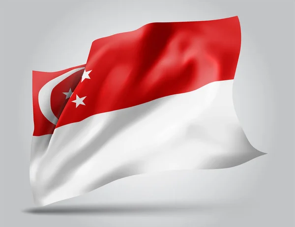 Singapore Vektor Flagga Med Vågor Och Böjar Viftar Vinden Vit — Stock vektor