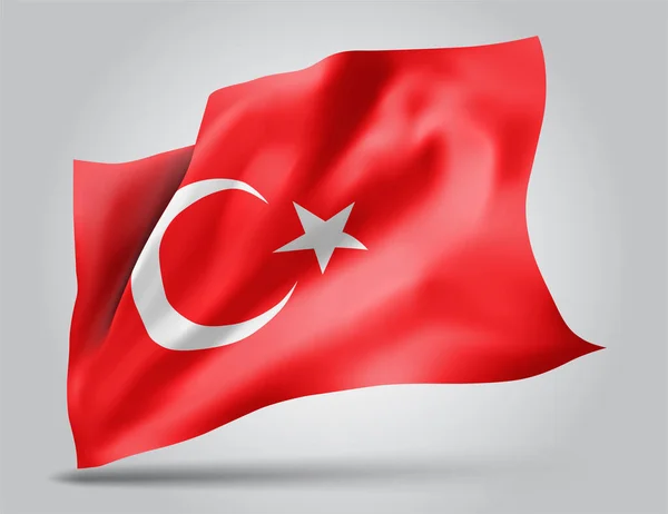 土耳其 带有波浪和弯曲的矢量旗 在白色的背景上迎风飘扬 — 图库矢量图片