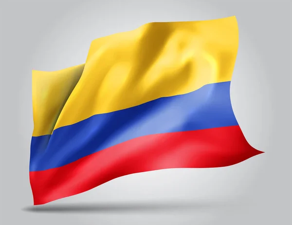 哥伦比亚 带着波浪和弯曲的矢量旗在白色背景上迎风飘扬 — 图库矢量图片