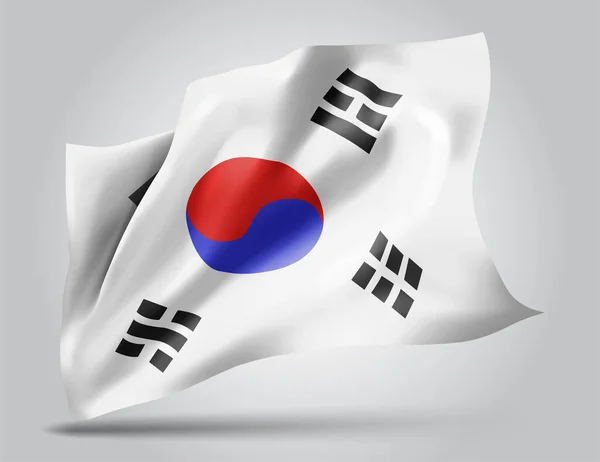 Corea Bandera Vectorial Con Olas Curvas Ondeando Viento Sobre Fondo — Vector de stock