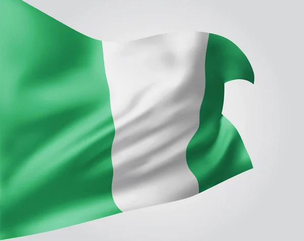 尼日利亚 带着波浪和弯曲的矢量旗在白色背景上迎风飘扬 — 图库矢量图片