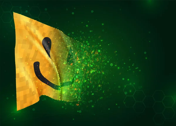 Fröhlich Gelbes Lächeln Vektor Fahne Auf Grünem Hintergrund Mit Polygonen — Stockvektor