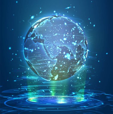 3D vektör sanal gerçeklik gezegeni ya da karanlık arkaplanda hologram