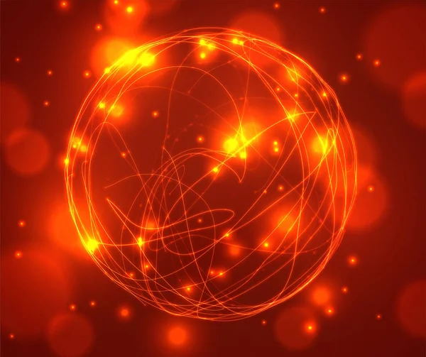 Векторный Абстрактный Огненный Шар Линий Путей Светящимися Искрами Точкой — стоковый вектор