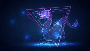 Sanal uzayda mavi arkaplanda 3d vektör ejderha yılanı 