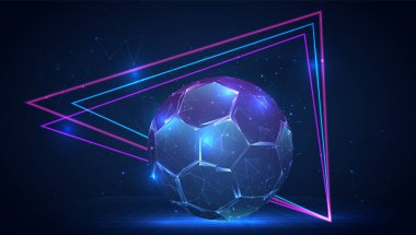 Sanal alanda mavi zemin üzerinde 3d vektör futbol topu