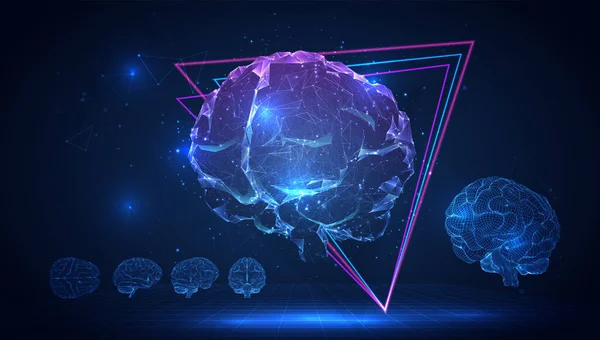 Vector Cerebro Humano Sobre Fondo Azul Espacio Virtual — Archivo Imágenes Vectoriales