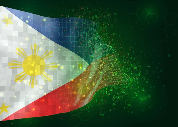 Filipinas Vector Bandera Sobre Fondo Verde Con Polígonos Números Datos — Archivo Imágenes Vectoriales