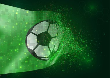 Yeşil zemin üzerinde 3d vektörü üzerinde çokgen ve veri numaralarıyla futbol topu