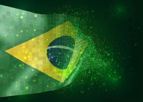 Brasil Vector Bandera Sobre Fondo Verde Con Polígonos Números Datos — Archivo Imágenes Vectoriales