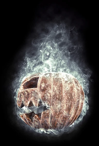 Hemska halloween pumpa i röken — Stockfoto
