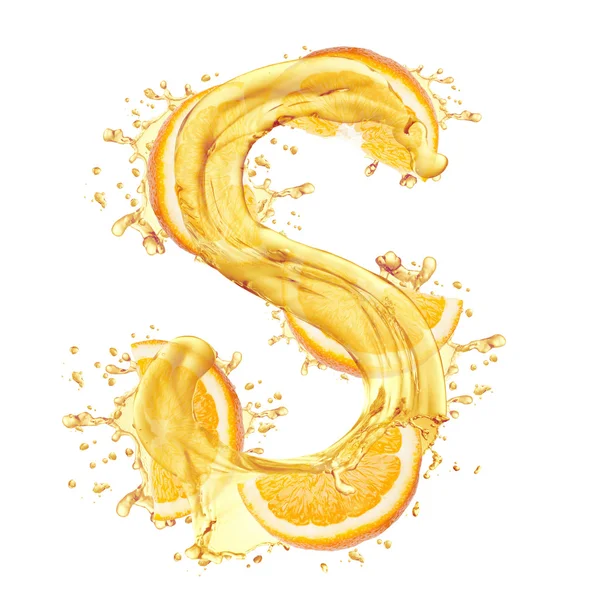 Water splashes and oranges slice letter "S" — Stock Photo, Image