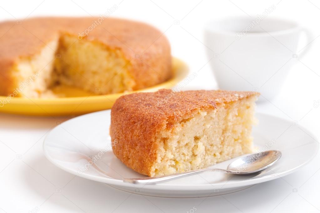 Lemon tasty homemade cake and coffee cup