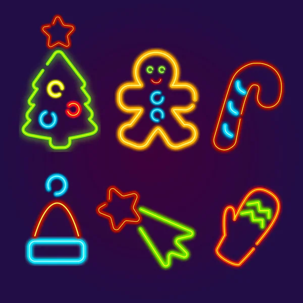 Karácsonyi Neon Ikonok Készlet Bottal Csillag — Stock Fotó