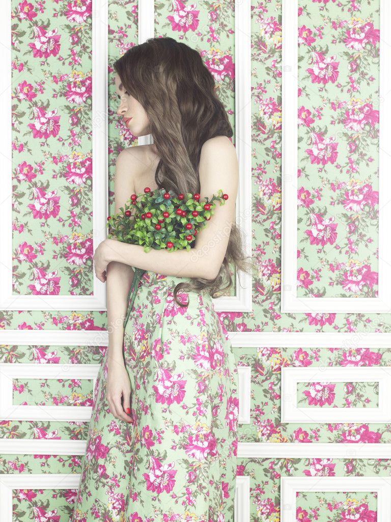 Sensual woman on floral background