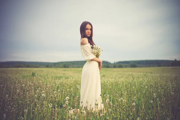 Beautiful woman in field — Stock Photo, Image