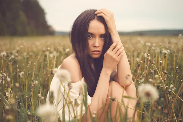 Mulher bonita no campo — Fotografia de Stock