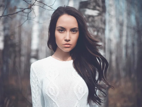 Beautiful lady in a birch forest — Stock Photo, Image