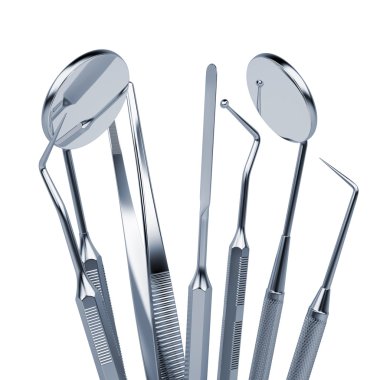 Set of metal medical equipment tools for teeth dental care clipart