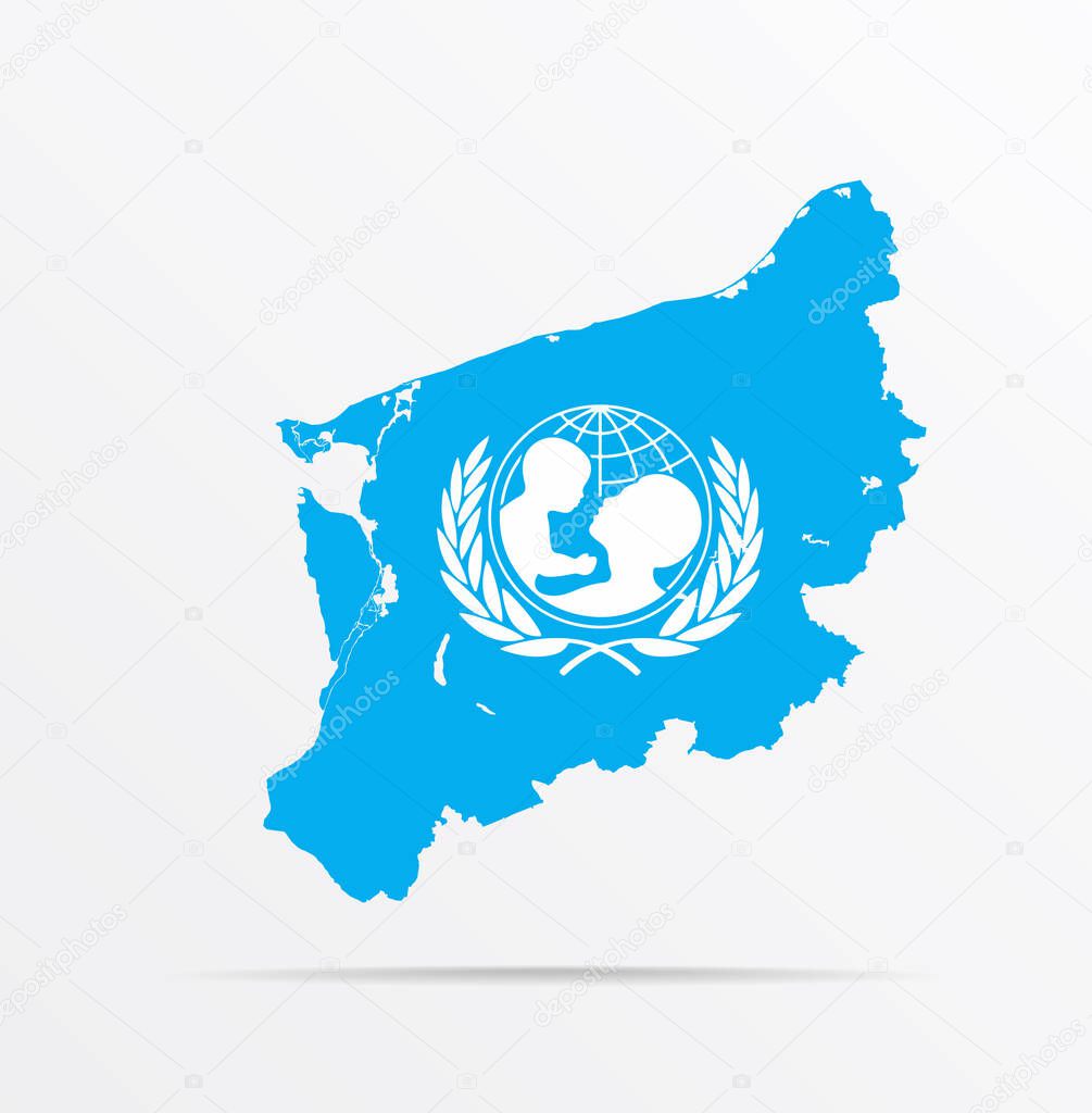 Vector map West Pomeranian Voivodeship (Poland) combined with United Nations Childrens Fund (UNICEF) flag.