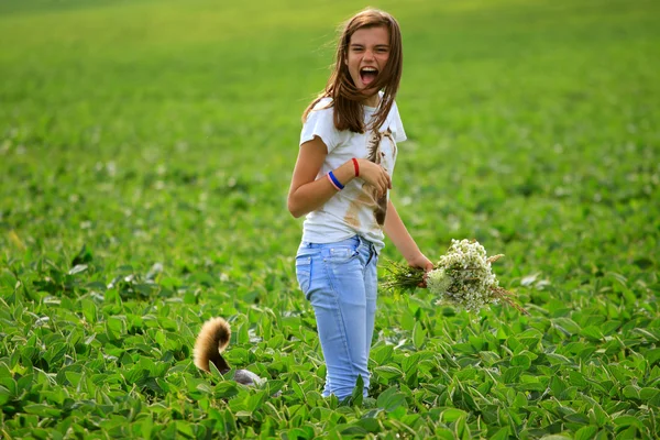 Tienermeisje krijgen plezier op de boerderij — Stockfoto