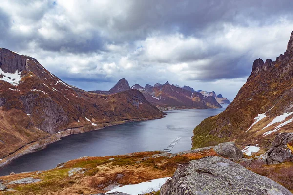 Vista Paisagem Ilha Senja Montanha Keipen Noruega — Fotografia de Stock