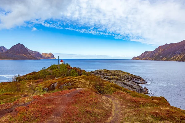 Zobrazení Krajiny Ostrova Senja Vesnice Husoy Norsku — Stock fotografie