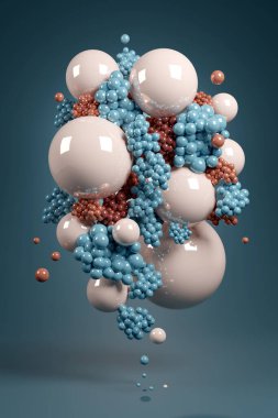 Plastikten yapılmış farklı geometrik şekillere sahip soyut üç boyutlu illüstrasyon