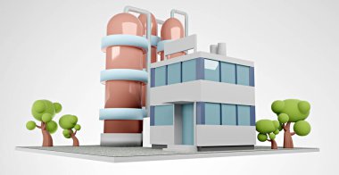 Küçük bir rafineri için sembolik resim grafiği, 3 boyutlu illüstrasyon