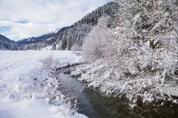 Зимняя Река Горах — стоковое фото