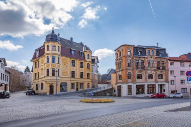 SONNEBERG, GERMANY - CIRCA APRIL, 2021: Sonneberg 'den Unterer Markt, Thuringia, Almanya.
