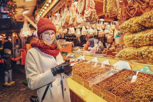 Young Girl Christmas Market Germany — Stock Photo, Image