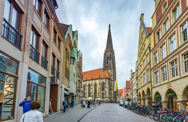 Muenster Allemagne Circa Juin 2021 Prinzipalmarkt Und Lamberti Church Muenster — Photo