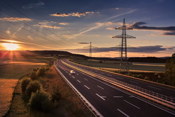 Motorway in Germany on sunset — 스톡 사진