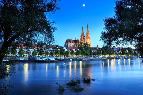 Danube river and Cathedral in Regensburg
