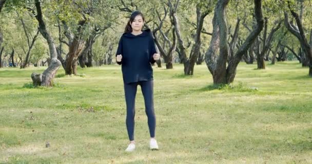 Giovane Donna Attraente Abbigliamento Sportivo Facendo Esercizi Tozzi Nel Parco — Video Stock