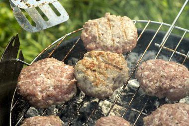 Barbekü doğada. Kömür üzerinde fırın köfte