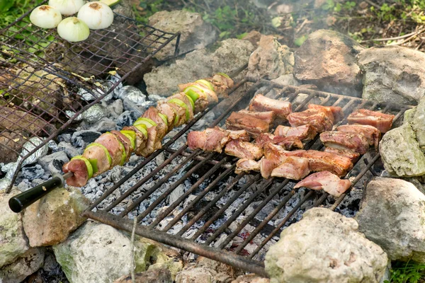 Taze et ve sebzeler ızgarada hazır.. — Stok fotoğraf
