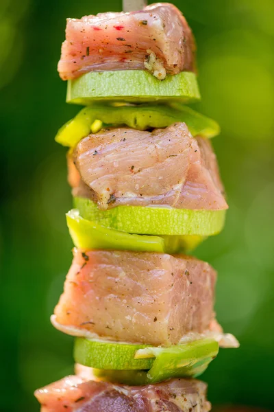 Preparation of meat skewers for barbeque — Stock Photo, Image