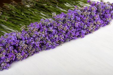 çerçeve Beyaz ahşap zemin üzerinde lavanta