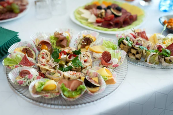 Buffet Reception Assortment Canapes Table Banquet Service Catering Food Snacks Stock Picture